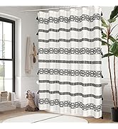 MitoVilla Beige Farmhouse Shower Curtain Set, Modern Boho Tassel Fabric Shower Curtain, Cream Abs...