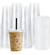 [90 PACK] 16oz Clear Plastic Cups With Flat Lids, Disposable Drinking Cups, 16 oz Plastic Cups fo...