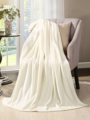 Flannel Fleece Throw Blanket Ivory - Super Soft Plush Microfiber Solid Blanket
