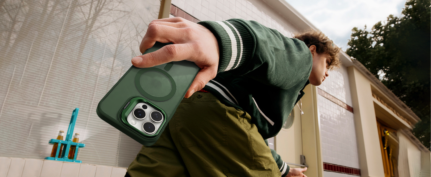 Green iPhone 15 Case with Screen Protector &amp;amp; Camera Lens Protector,Compatible with MagSafe