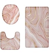 Britimes Pink Marble Bathroom Rug Set of 3, 3 Pieces Bath Mats Set for Bathroom, Vintage Style No...