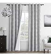 Guken Blackout Curtains for Bedroom Black Damask Floral Patterned Printed Curtains for Living Roo...