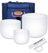 SOLSHINE 3PCS 8inch 10inch 12inch Crystal Singing Bowl Set 432Hz,C F B Chakra Tuned with Sounds B...