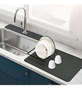 Meetcolor 2PCS 12" x 19" Dish Drying Mat &amp; 24" x 5.5" Faucet Mat for Kitchen Sink, Super Absorben...