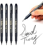 Maikedepot Calligraphy Brush Pens, Hand Lettering Pens Soft and Hard Tip Water Based Black Ink Ma...