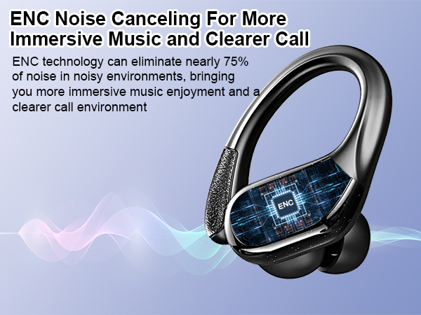 Wireless over-ear headphones with noise canceling technology. Black design with blue LED light, advertised for immersive music and clear calls.