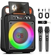 JYX Karaoke Machine with 2 Wireless Microphones, Portable Bluetooth Karaoke Speaker for Adults, P...