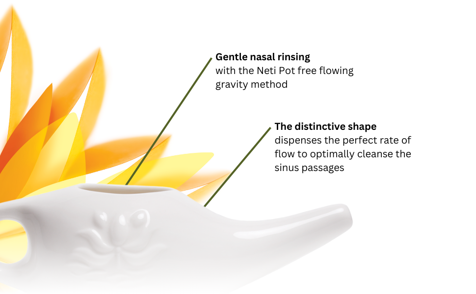 Gentle nasal rinsing with the Neti Pot free flowing gravity method