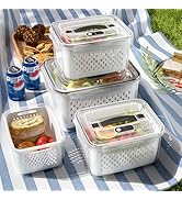 4 Pack Fruit Storage Containers for Fridge with vent holes and handle,Airtight Food Storage Conta...