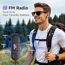 Sports Clip on MP3 Player with Bluetooth Lightweight Small MP3 Player with FM Radio Voice Recorder
