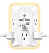 Outlet Extender with Night Light, Surge Protector, Power Strip, 5 Outlet Splitter (3 Side) and 4 ...
