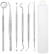 6 Pcs Dental Tools Set, Stainless Steel Teeth Cleaning Tools with Case, Including Dental Mirror, ...
