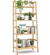 Homykic Ladder Shelf, 4-Tier Bamboo Ladder Bookshelf Small Bookcase, 49” Tall Open Display Shelve...