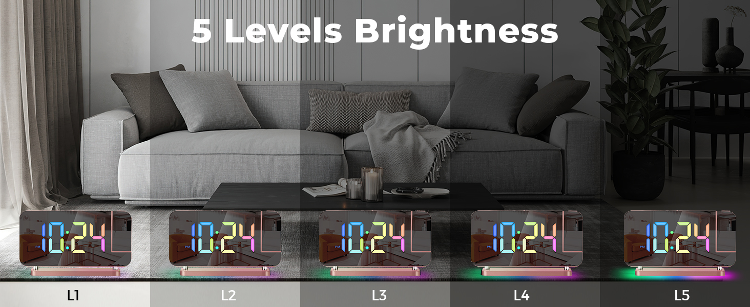 led mirror digital alarm clock with rgb night light