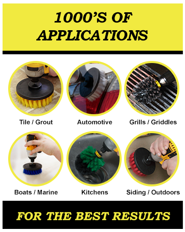 Drillbrush is used for 1000s of applications including tile, grout, automotive, and grill cleaning