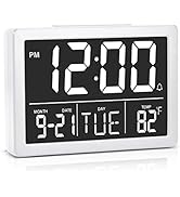 Amgico Digital Alarm Clock Small Desk Clock, 6.3" LED Display, Volume Control, Snooze, Temperatur...