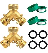 Hourleey Brass Garden Hose Splitter (2 Way), Solid Brass Hose Y Splitter 2 Valves with 2 Extra Ru...