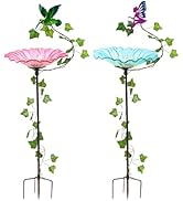 MUMTOP Bird Baths for Outdoors, 2 Pack Glass Bird Bath Stake, Hummingbird and Fairy Birdbaths &amp; S...