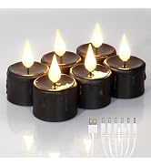 FREEPOWER Black Tea Lights Candles with 6 Hour Timer,Rechargeable Flameless Candles with Soft 3D ...