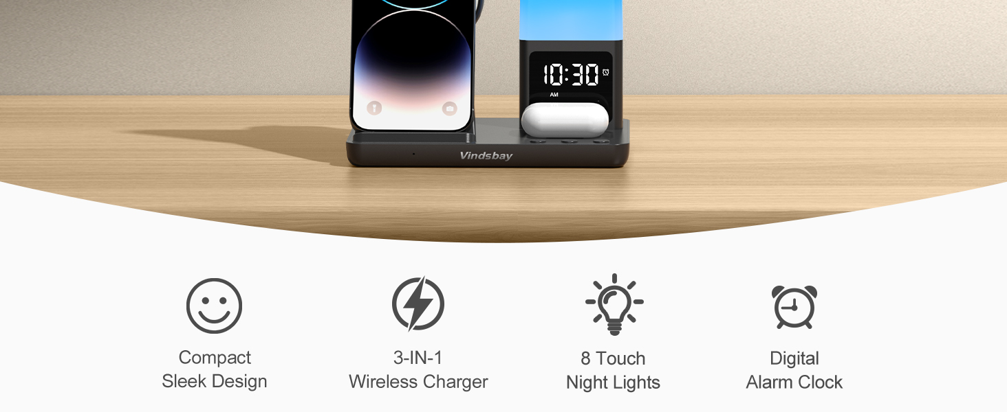 wireless charging station &amp;amp;amp; alarm clock &amp;amp;amp; touch nightlight