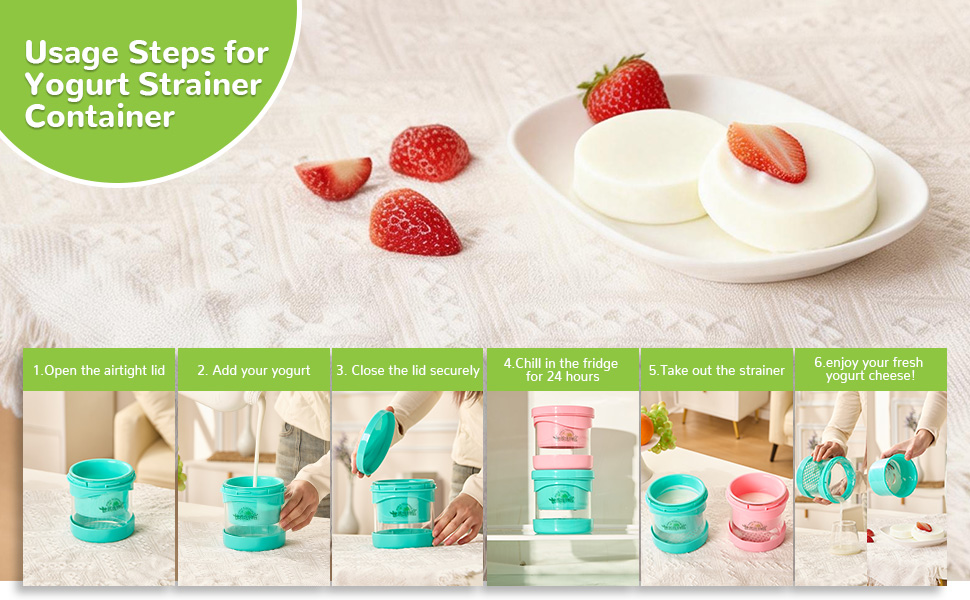 Usage steps for yogurt strainer container