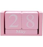 Framendino, Pink Vintage Wood Calendar Rustic Block Chic Perpetual Calendar Desktop Wooden Cubes ...