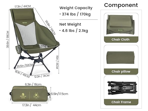 mellowcamp highback camp chair size -green