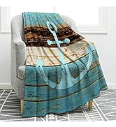 Jekeno Nautical Anchor Blanket Rustic Wood Anchor Print Gifts for Women Kids Boys Men Home Bedroo...