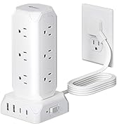 Power Strip Tower, SUPERDANNY 12 Outlets with 35W USB(2 USB-A &amp; 2 USB-C) Charging Station, 1625W/...