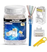 PETECHTOOL Cat6 RJ45 Connectors Pass Through Cat6 Cat5 Ethernet Connector 100-Pack with Wire Stri...