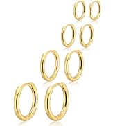 Gokeey Small Gold Huggie Hoop Earrings Set for Women Men, Hypoallergenic 14K Gold Plated Hoop Ear...