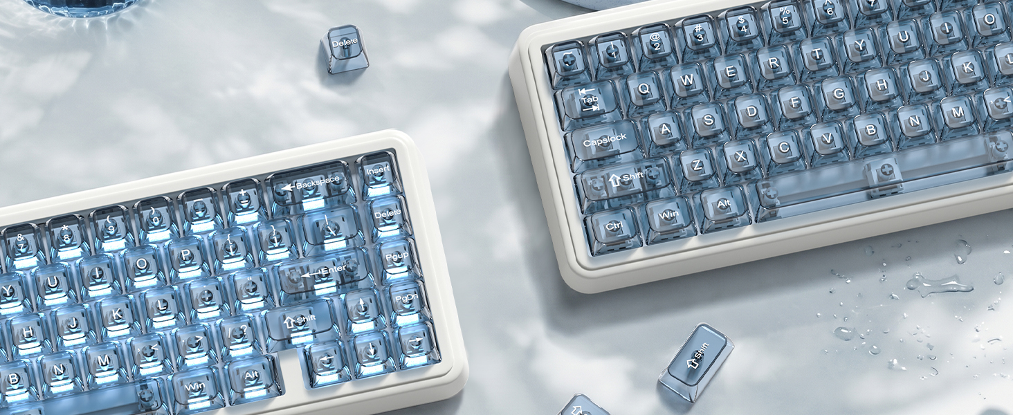 Blue Clear keycaps,Transparent Keyboard keycaps,Jelly Key caps Set,Shine Through keycap,MDA Profile