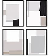 Haus and Hues Abstract Minimalist Wall Art Set of 4 - White and Grey Wall Art, Black and White Mi...