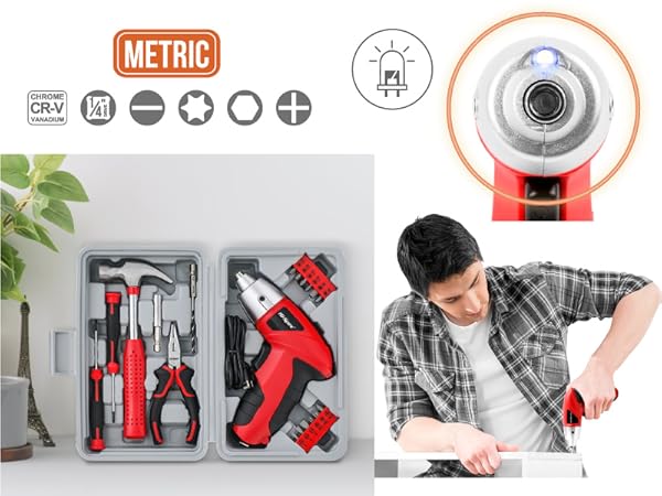 Hi-Spec 19pc 3.6V Red USB Small Power Screwdriver &amp;amp; Home DIY Tool Kit Set