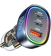 USB C Car Charger, 80W [Dual PD3.0&amp;QC30W] Cigarette Lighter USB Car Charger Adapter Fast Charging...