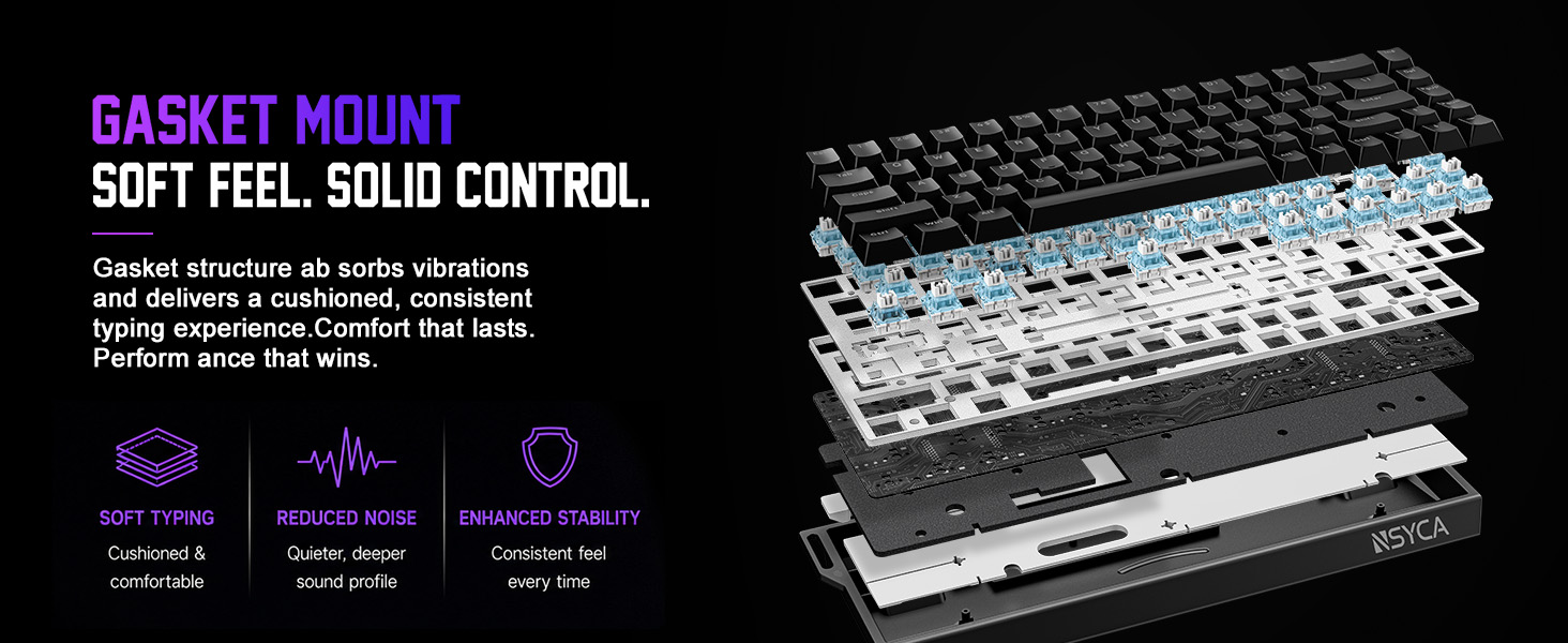 Custom Gasket mechanical keyboard with pre-lubed linear switches and noise reduction