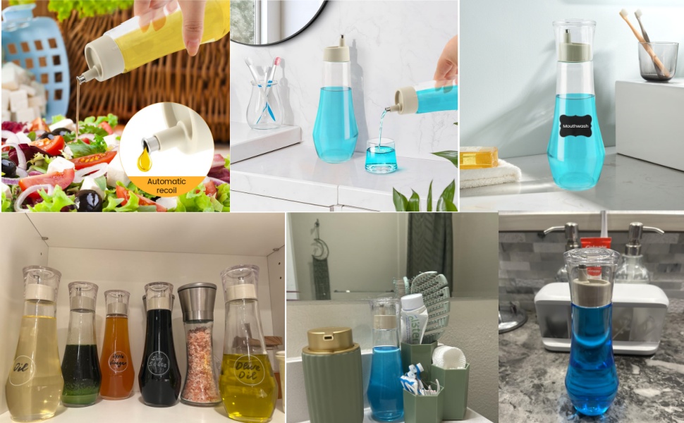 Small Clear Refillable Mouthwash Dispenser Decanter for Countertop