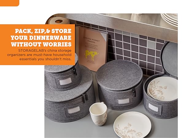 StorageLab Storage Containers 4-Piece Hard Shell Storage Cups, Mugs, and Plate Organizer