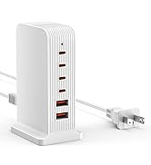 VPSUN USB C Charger 5 Port Block,55W USB Tower Charging Station for iPhone 15/14/13/12, iPad, Sam...