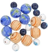 VILLCASE Planet Wooden Bead, 20pcs DIY Solar System Bracelet Bead Planet Keychains Charms Colorfu...