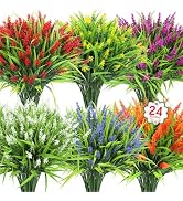 Ouddy Decor 24 Bundles Artificial Flowers for Outdoors, Fake Lavender Flowers Monkey Grass Faux P...