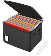 Fireproof File Box with PVC Slides for Hanging Folders, Collapsible Document Organizer Box for Ho...