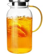 Baalaka Glass Pitcher with Lid Stripe Designed, 61oz/ 1.8L High Borosilicate Glass Water Pitcher,...