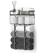 Towel Racks for Bathroom, Metal Towel Holder with Storage Basket,Wall Towel Rack for Rolled Towel...