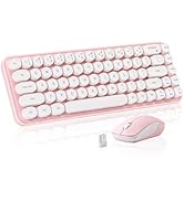 MIKIBY i68 Wireless Typewriter Keyboard and Mouse Combo,Pink Keyboard with 2.4GHz Connection, Cut...