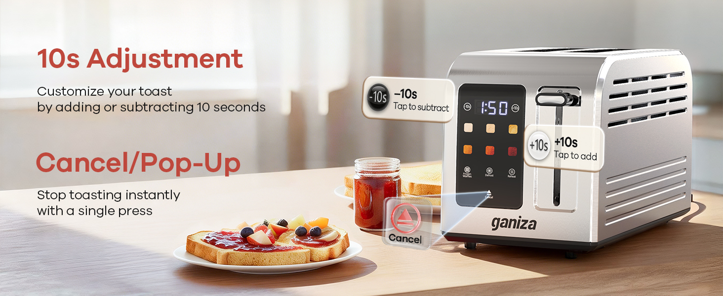 touch screen toaster 2 slice cancel button