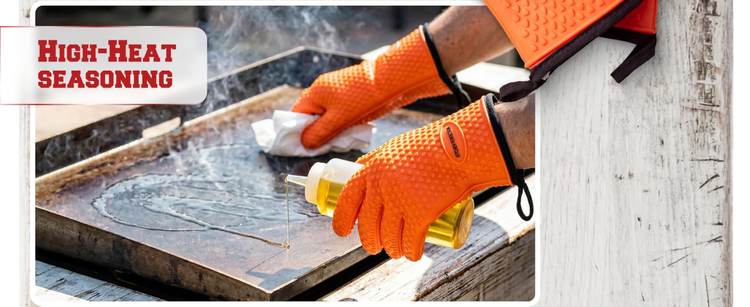 KITCHEN PERFECTION Silicone Oven &amp;amp; Griddle Gloves -Extreme Heat Resistant BBQ