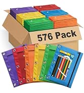 Pencil Pouch for 3 Ring Binder, Bulk 576 Pack 3-Holes Zipper Pencil Pouches in Assorted Colors, S...