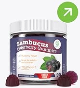 Sugar-Free Elderberry Gummies with Vitamin C &amp; Zinc for Adults and Kids, Elderberry Immune Suppor...