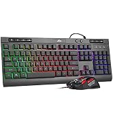 Rii WIred Gaming Keyboard and Mouse Combo,Mechanical Feel Full Size LED Keyboard, RGB 2400 Mice, ...